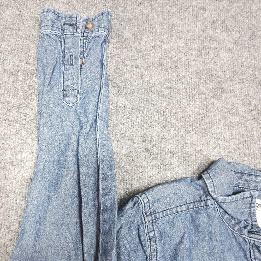 OshKosh Bgosh Kids Blue Denim Long Sleeve Button Down Shirt Size 12 Dual Pockets